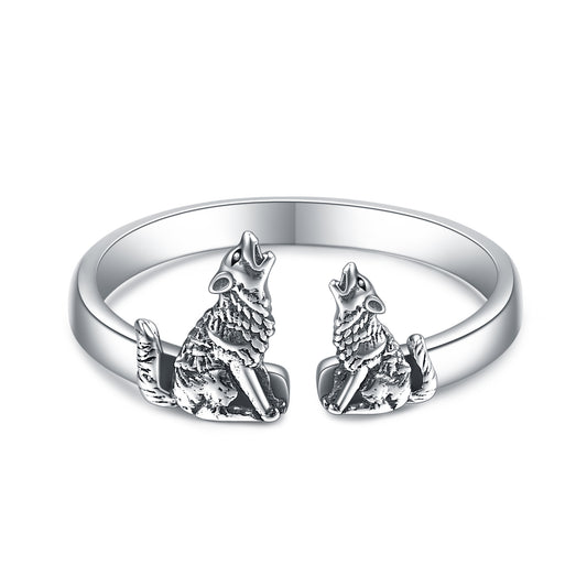Sterling Silver Wolf Rings Mother and Child Open Adjustable Size Rings - 5 - cjdropshipping