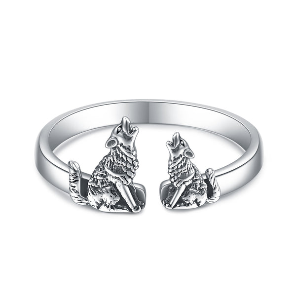 Sterling Silver Wolf Rings Mother and Child Open Adjustable Size Rings - 5 - cjdropshipping