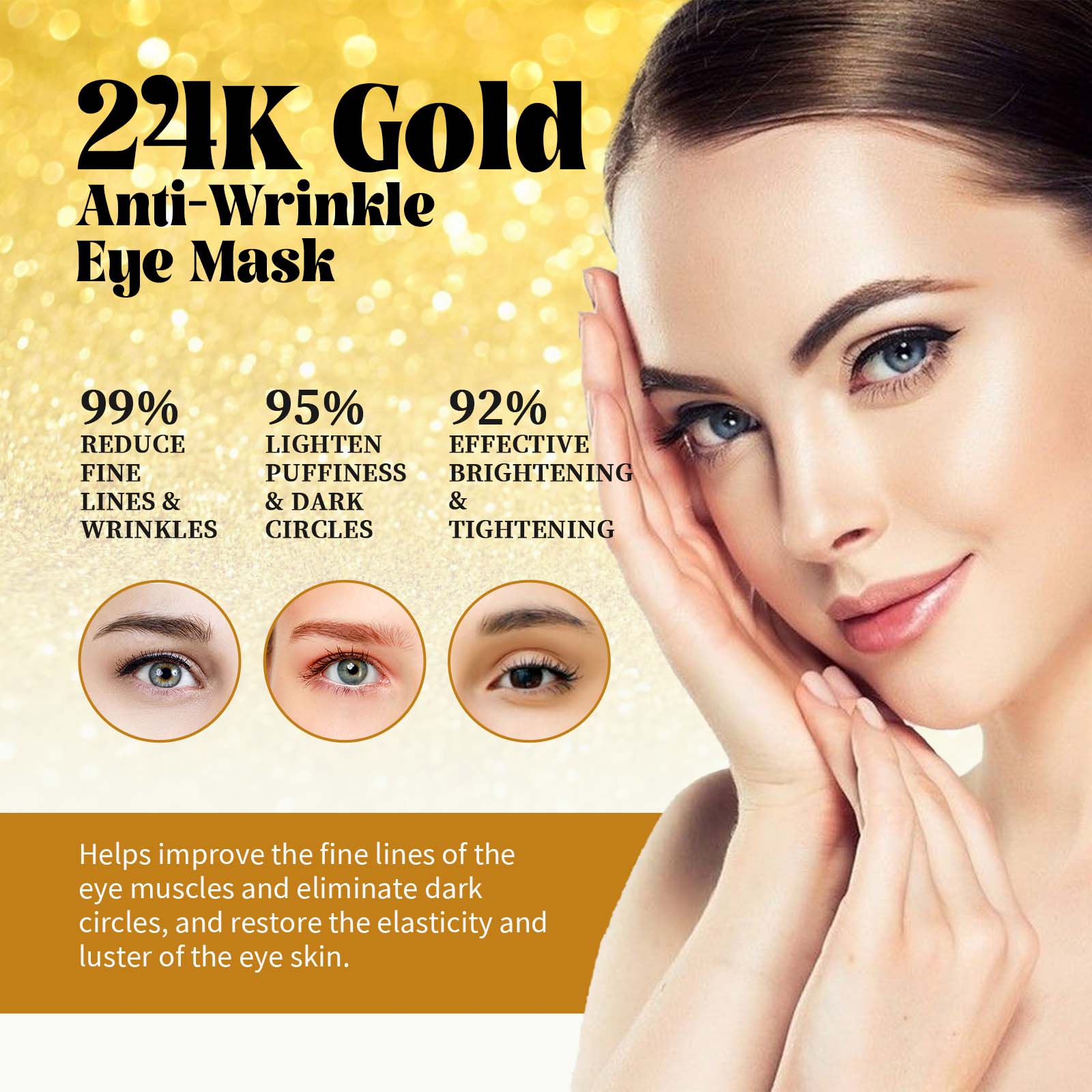 EELHOE 24K Gold Anti - Wrinkle Eye Mask, Moisturizing And Improving Eye Lines Brightening And Moisturizing Eye Skin Eye Care - 5 - CJ