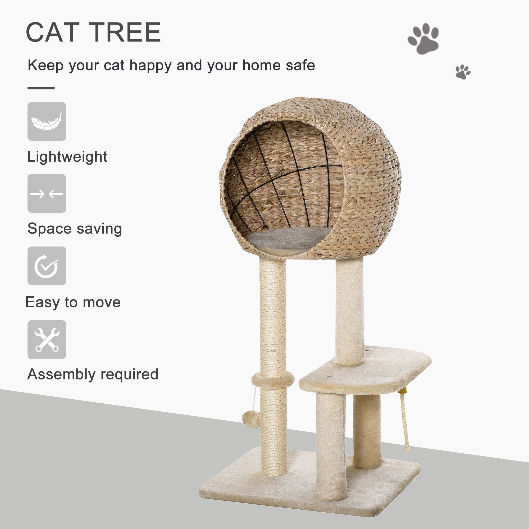 Cat Tree with Sisal Scratching Post Condo and Hanging Rope 39" H, Beige - 5 - CJ