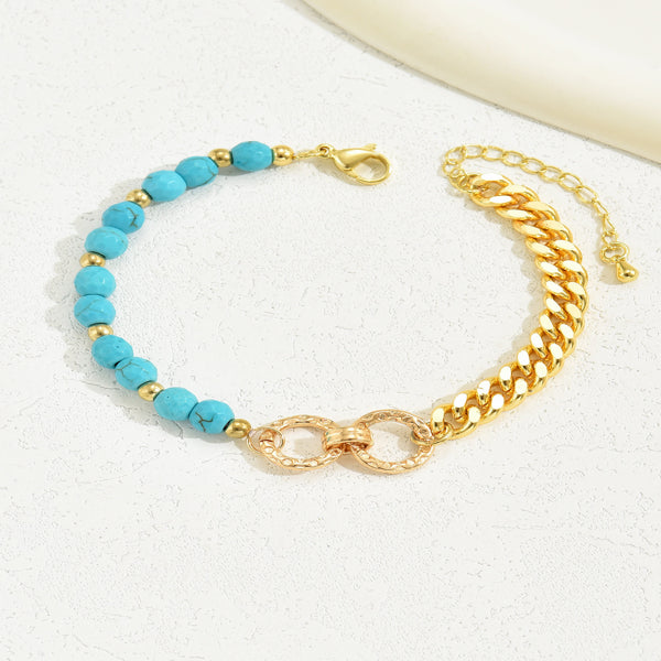 A Creative And Luxurious Instagram Style Double Ring Turquoise Multi Chain Mixed Bead Bracelet For Women's Vacation And Date Gifts - 5 - CJ