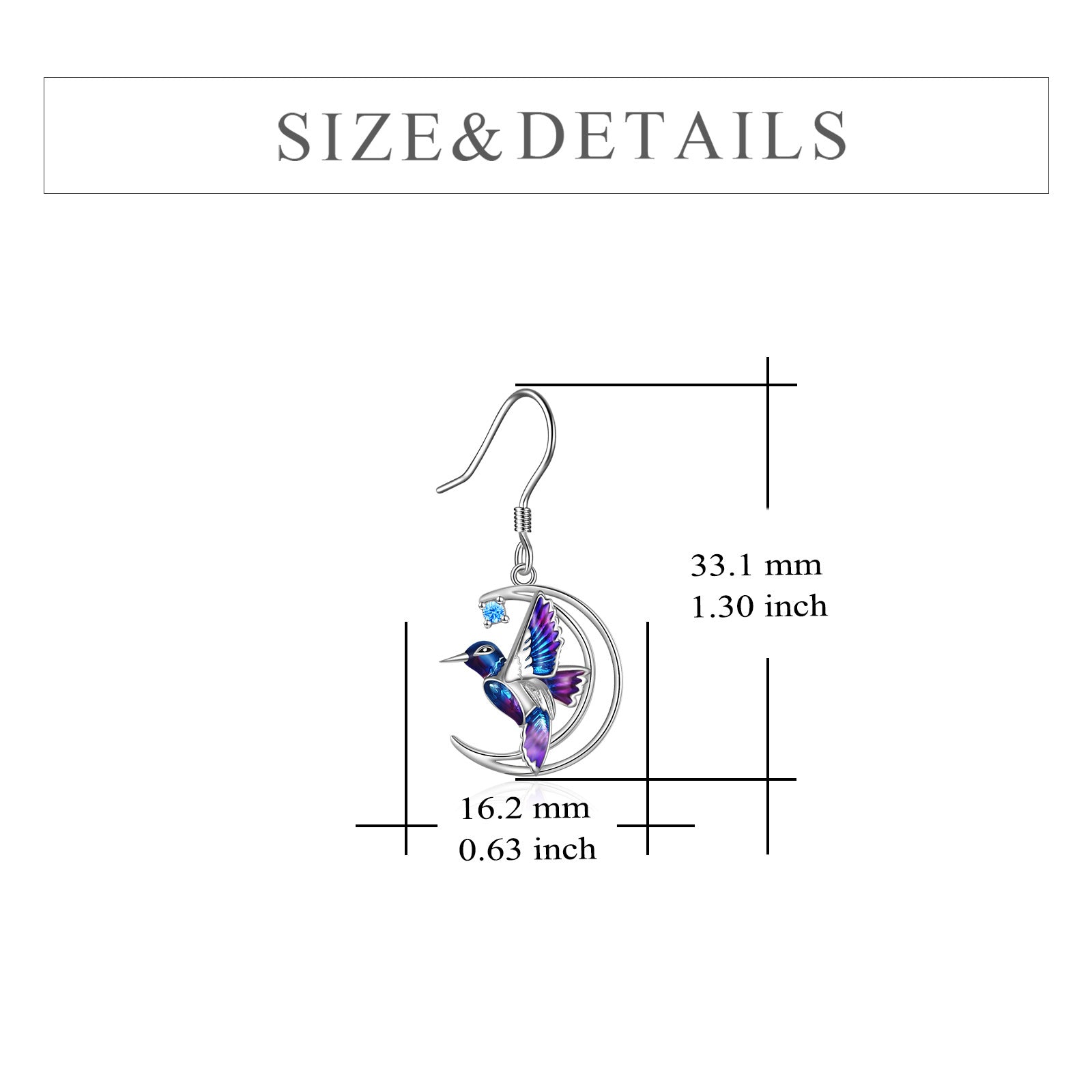 925 Sterling Silver Hummingbird Bird Stud Earrings Drop Earrings Jewelry Gift for Women