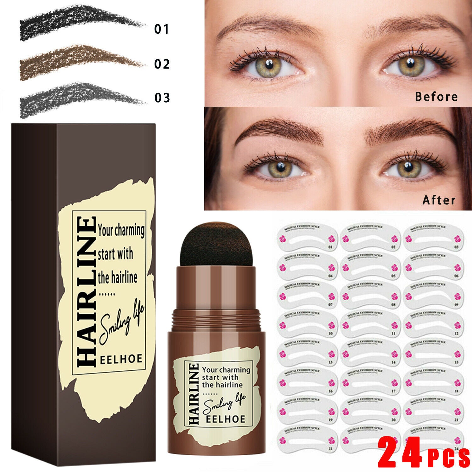 Eyebrow Stamp Stencil Kit, 24 Pc Eyebrow Shaping Stencils, Long - lasting Eyebrow Brow Definer, Perfect Make - up Reusable Kit - 5 - CJ