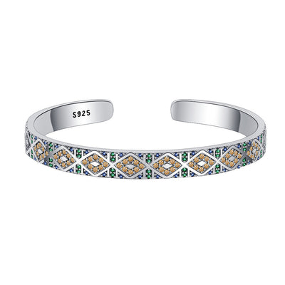 S925 Sterling Silver Geometric Colorful Tribal Elements Diamond Exotic Style Retro Heavy Industry Bracelet Bracelet - 4 - CJ