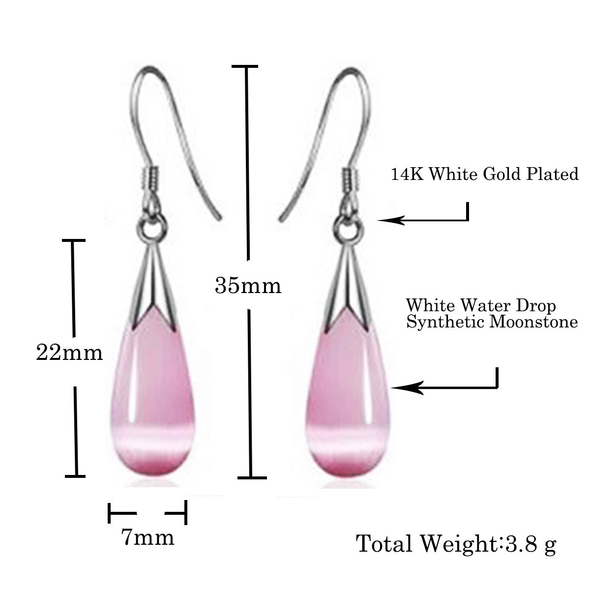 Emma Manor 14k White Gold Plated Water Drop Moonstone Women Jewelry Set - Pendant Necklace And Earrings - 5 - CJ