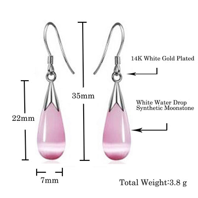 Emma Manor 14k White Gold Plated Water Drop Moonstone Women Jewelry Set - Pendant Necklace And Earrings - 5 - CJ