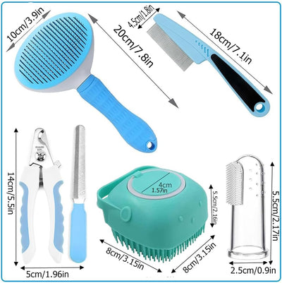 7pcs Pet Grooming Kit, Self - Cleaning Brush Shedding Kit With Nail Clipper, Flea Comb, Shampoo Bath Brush, Finger Toothbrush - 5 - CJ