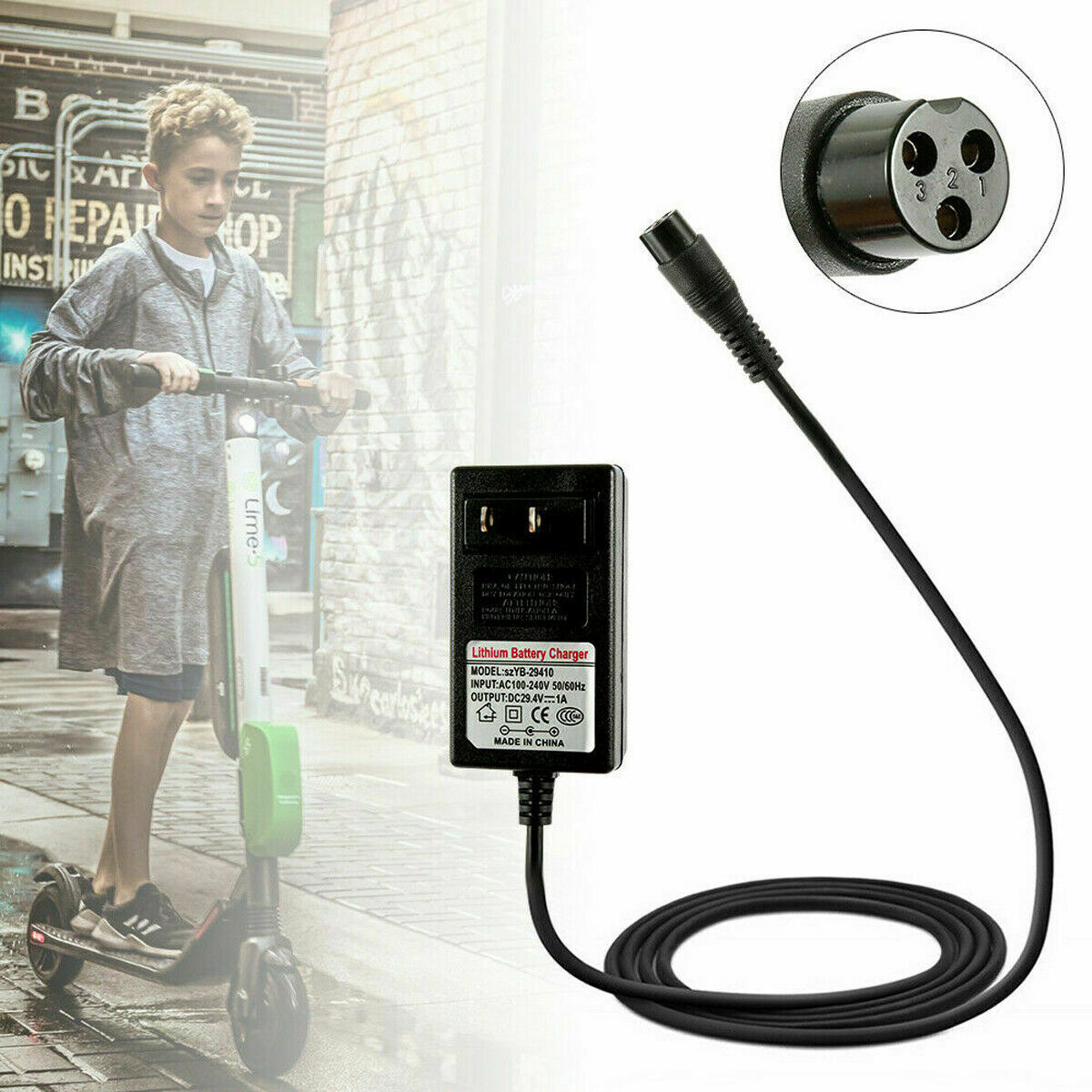Charger, Balance Car, 3 - hole, 24V 1A, US Standard - 5 - CJ