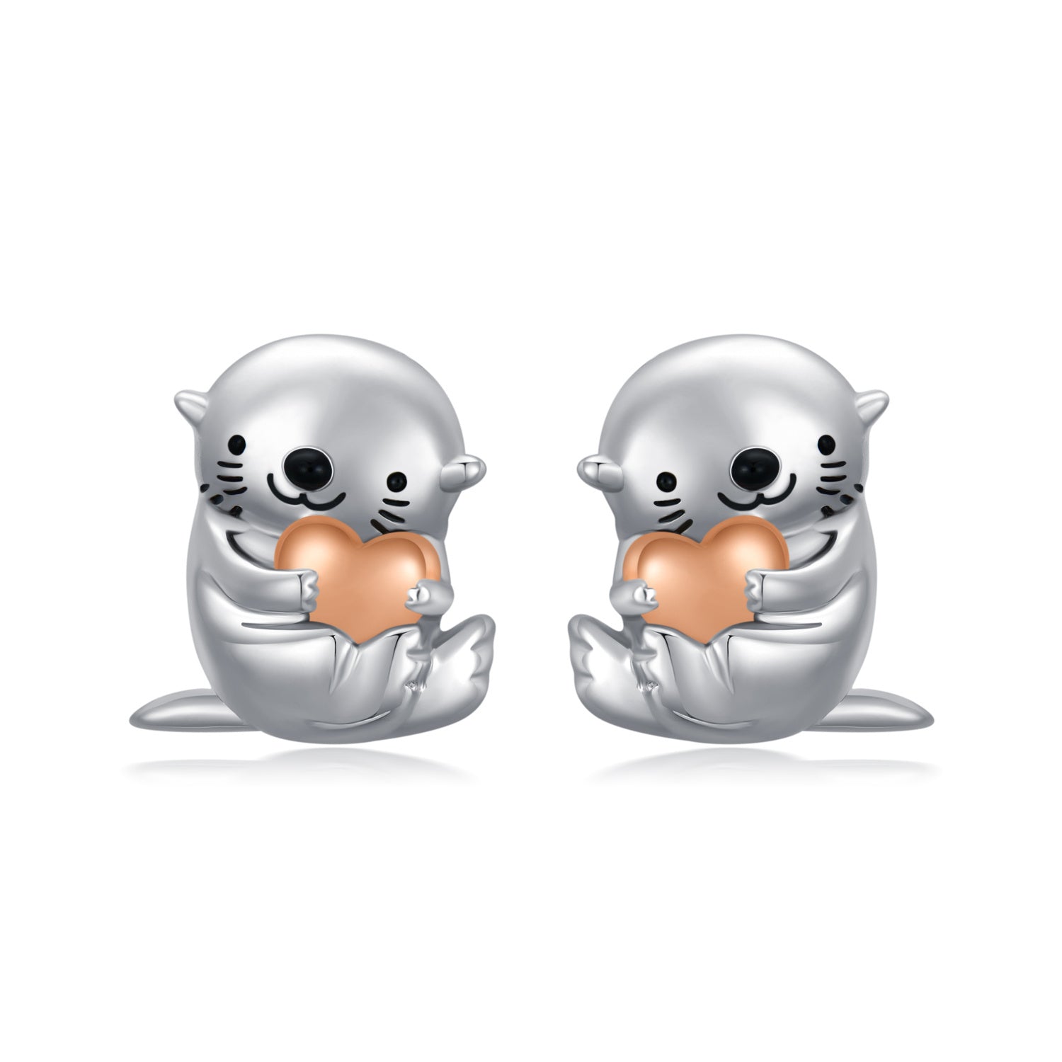 Sea Otter With Heart Earrings Sterling Silver Animal Stud Earrings Otter Earrings