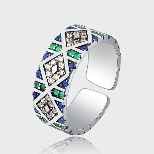 S925 Sterling Silver Angel Eye Colorful Zircon Ring - 4 - CJ