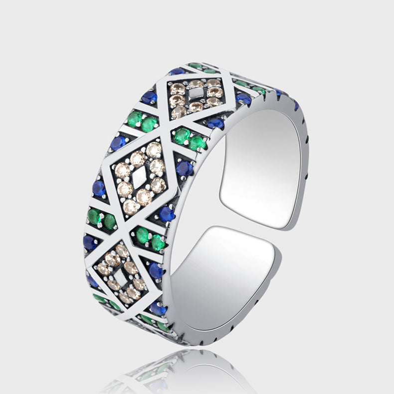 S925 Sterling Silver Angel Eye Colorful Zircon Ring - 4 - CJ