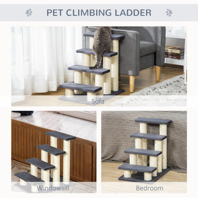 PawHut Cat Tree With 4 Steps For High Beds Couch, Cute Stair Shaped Cat Tree For Indoor Cats Or Dogs W Sisal Scratching Post, Climbing, Playing, Gray - 5 - CJ