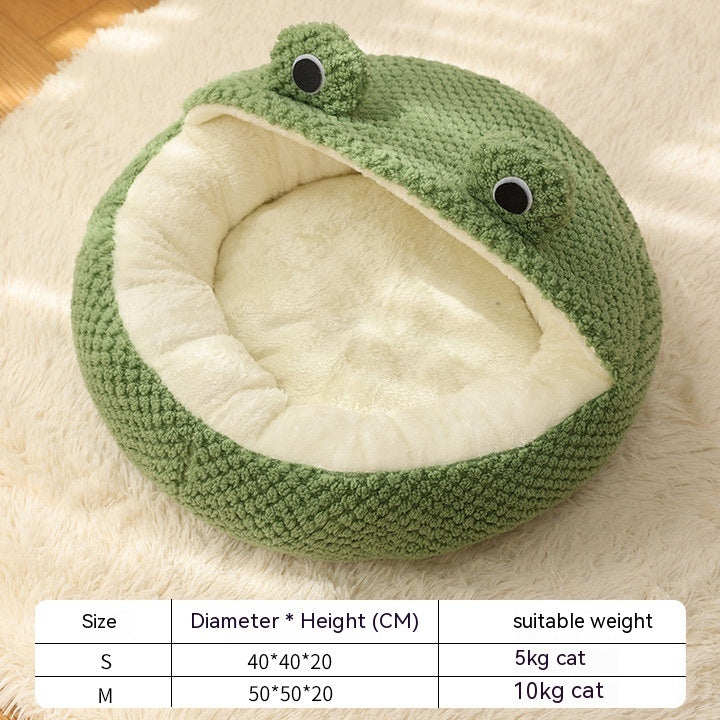Pet Cat Dog Nest Little Frog Series Warm Plush Mat Autumn Winter Pet House Full Package Nest For Small Cats Dogs Within 5KG - 0 - CJ - Green Frog Half Shed Nest - L - CJGY183872507GT