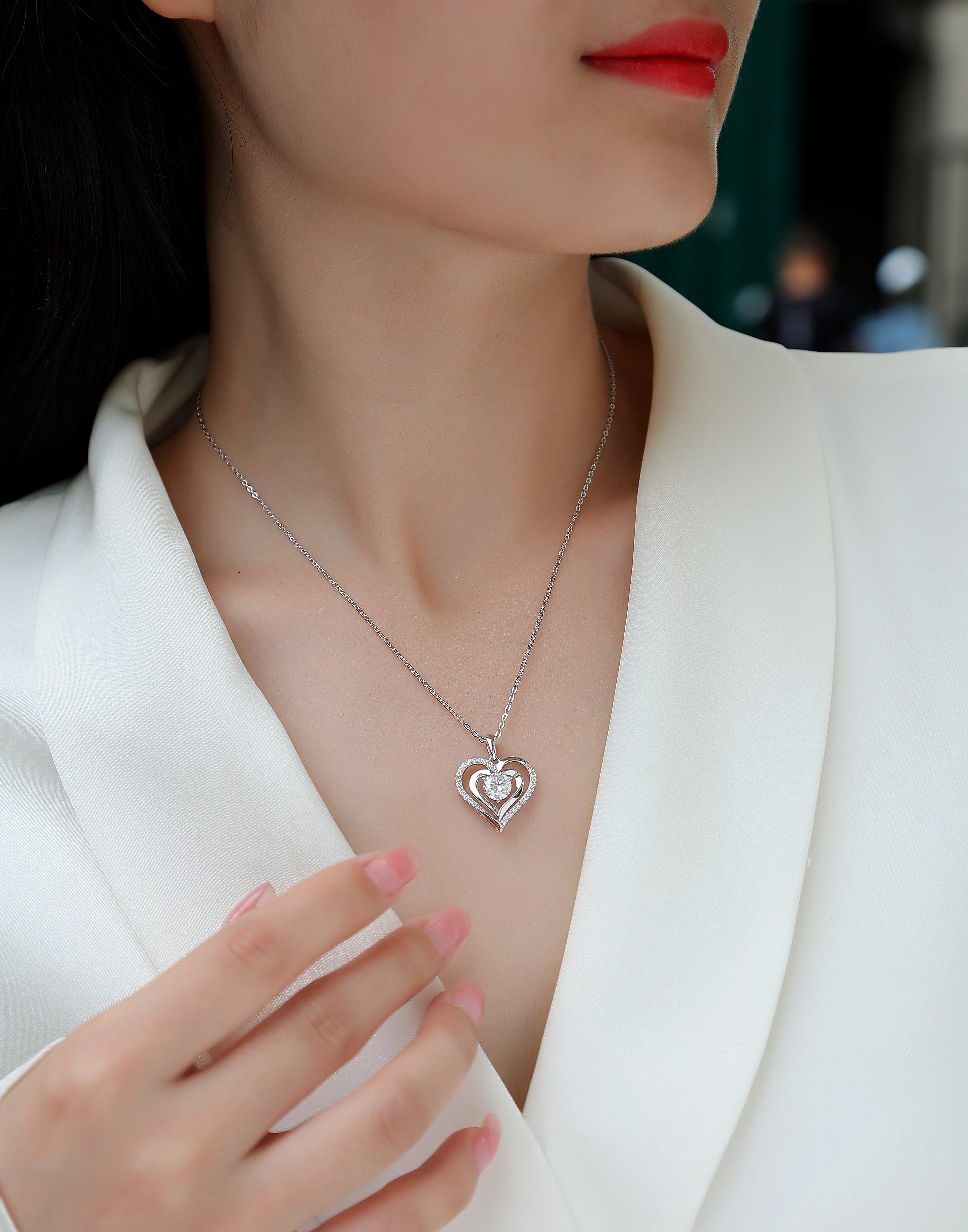 1Heart - to - heart Connection - A Fashionable And Luxurious Diamond Jewelry Pendant Set With 1 - carat Moissan Diamond S925 Sterling Silver And Platinum Plating Prohibit TikTok sales - 5 - CJ