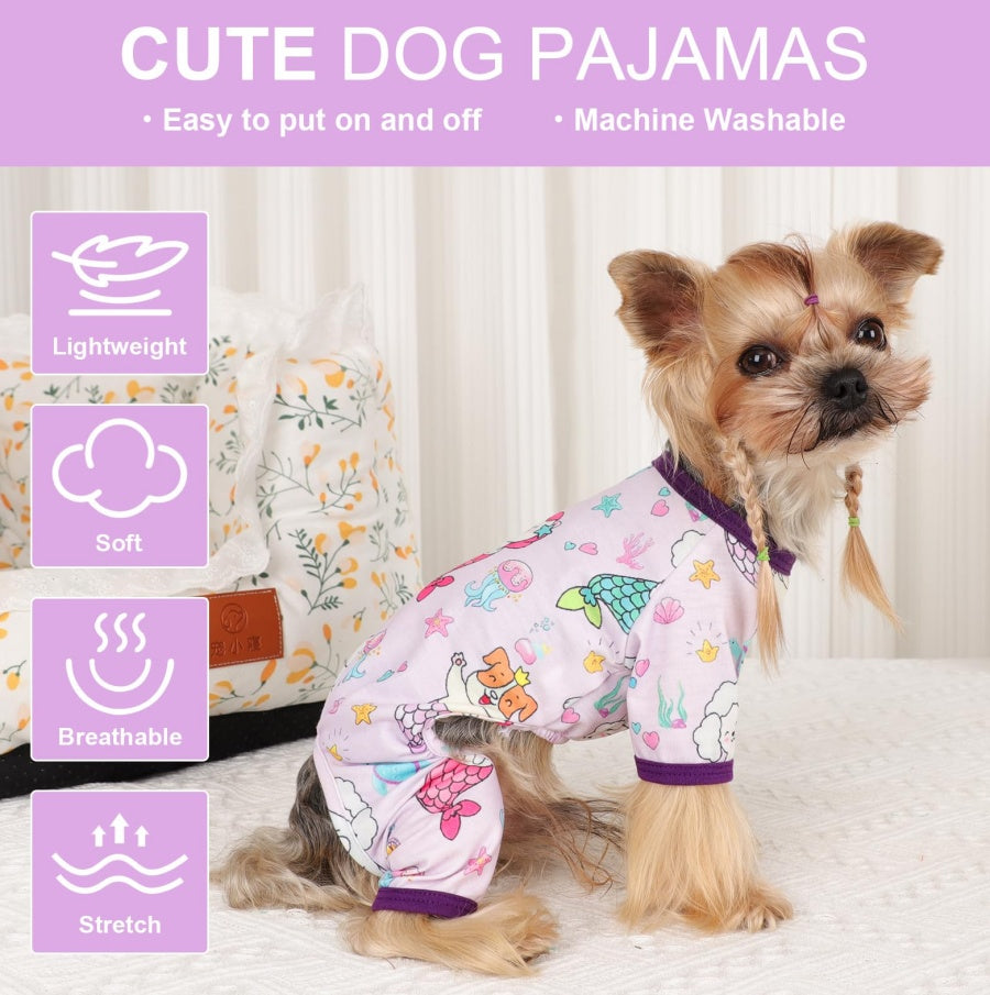 Dog Pajamas Pjs Spring Summer Dog Clothes For Small Dogs Girl Boy, Soft Stretchy Tiny Chihuahua Yorkie Puppy Clothes Doggie Onesies Cat Pet Jammies Outfit, Mermaids - 5 - CJ