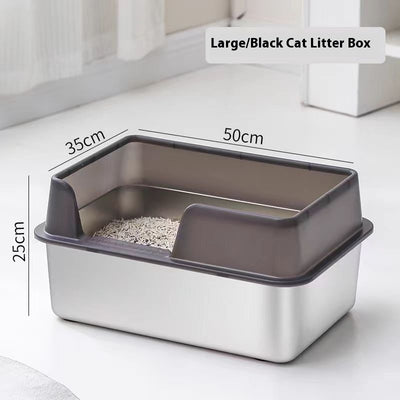 Stainless Steel Litter Box High Fence Anti - splash - 0 - CJ - Black - 50x35x25 - CJYD204371504DW