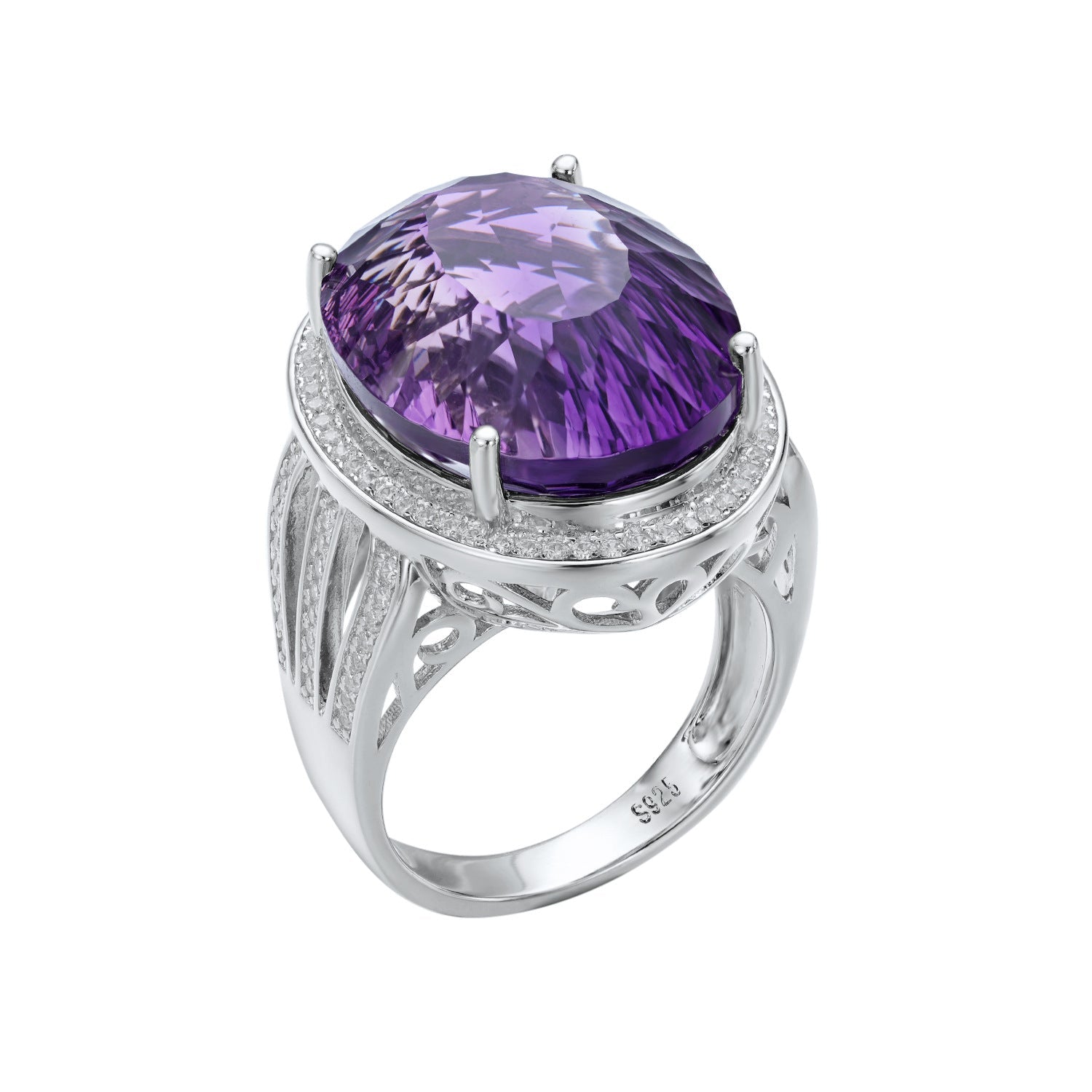 Light And Extravagant Wind Jewelry Large Denier Shaped Natural Amethyst Ring S925 Silver Set Crystal - 4 - CJ