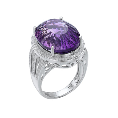Light And Extravagant Wind Jewelry Large Denier Shaped Natural Amethyst Ring S925 Silver Set Crystal - 4 - CJ
