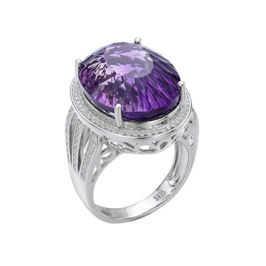 Light And Extravagant Wind Jewelry Large Denier Shaped Natural Amethyst Ring S925 Silver Set Crystal - 4 - CJ