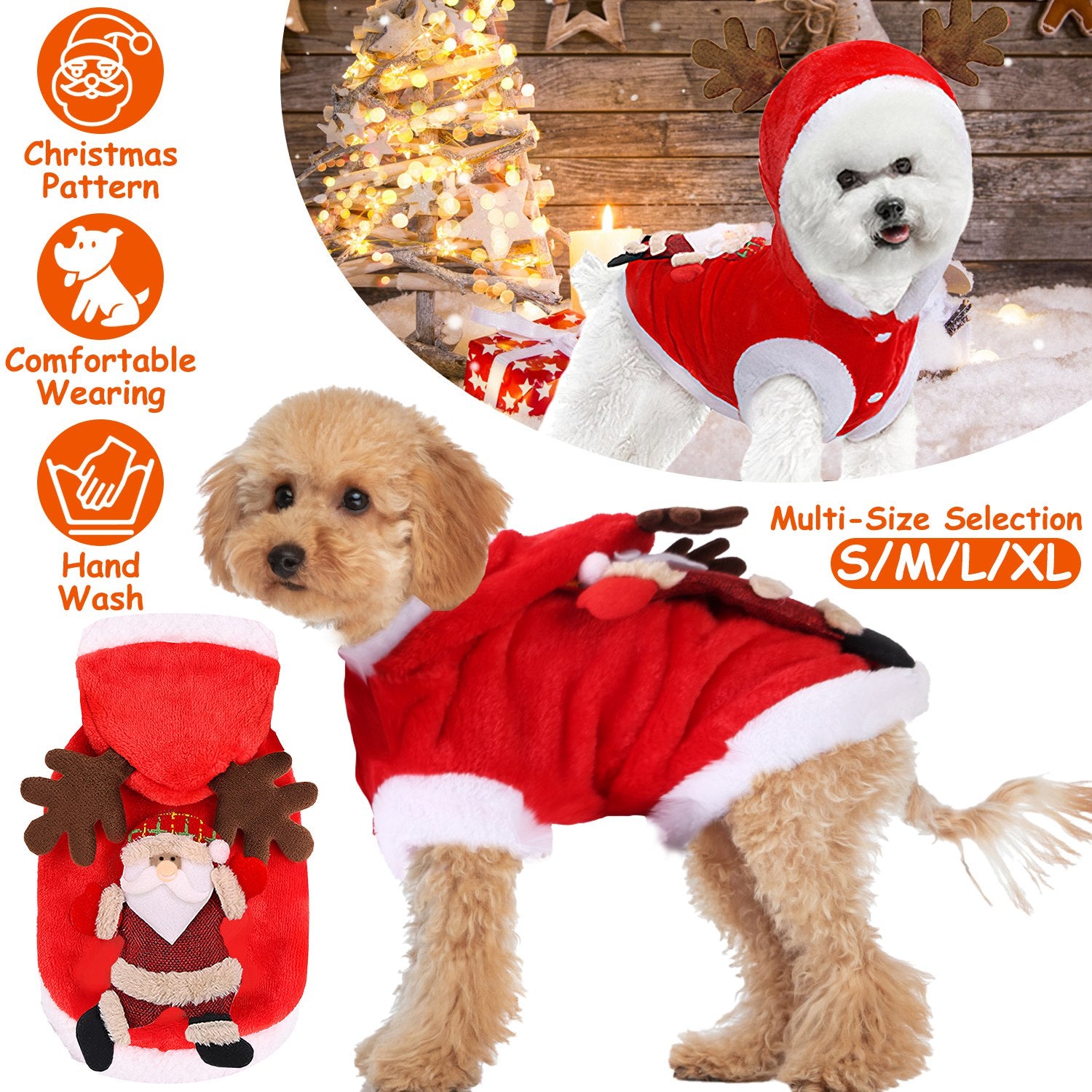 1Pc Pet Christmas Clothes Santa Claus Reindeer Antlers Costume Winter Outfit New Year Coat For Small Medium Dogs Cats - 5 - CJ