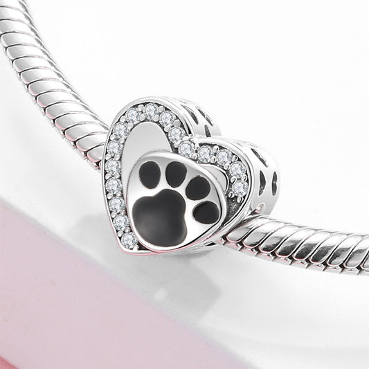 S925 Sterling Silver Beads Cute Dog Element Dog Paw Print Series Beaded Pendant DIY Accessories Loose Beads - 4 - CJ