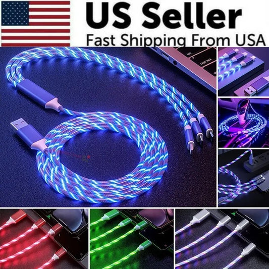 3 In 1 LED Fast Charging Cable Adapter For  Micro USB Type C Charger Cord - 5 - CJ