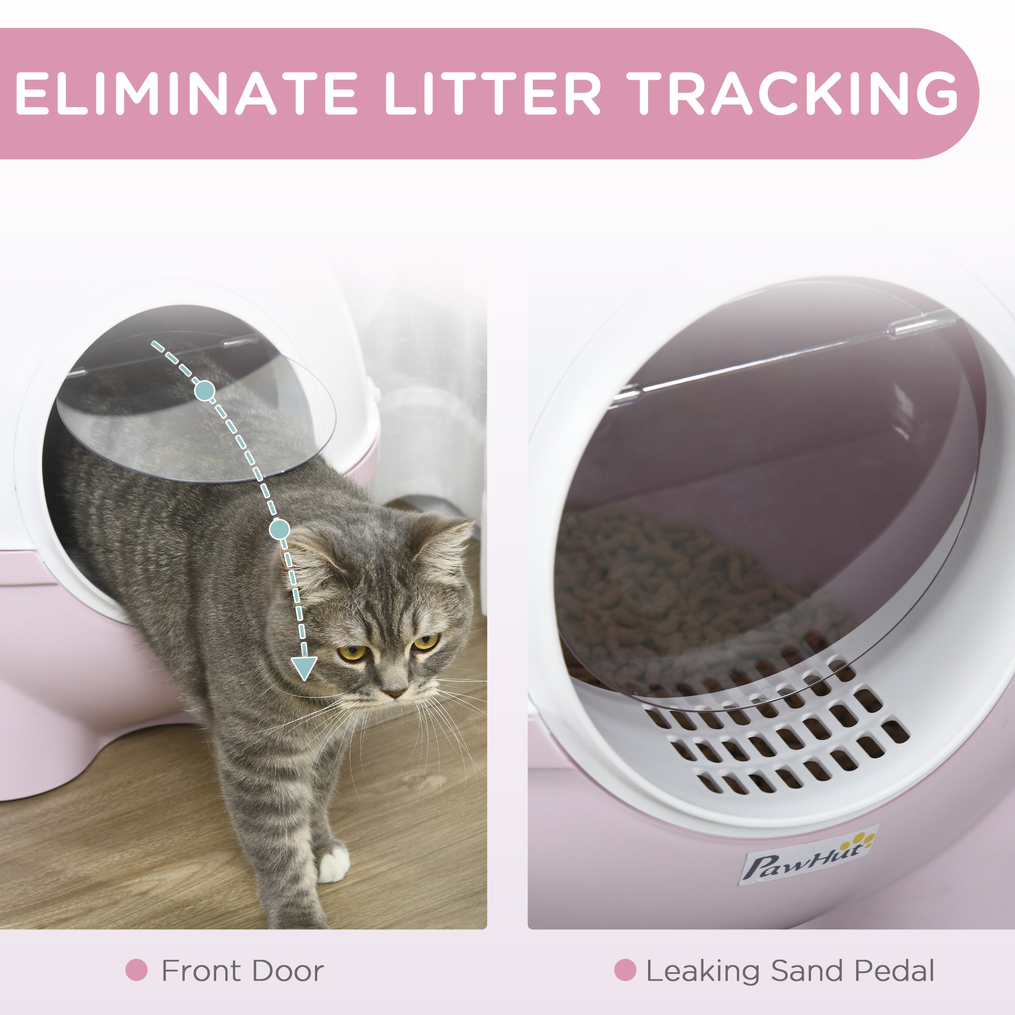 Hooded Cat Litter Box, Large Kitty Litter Pan with Lid, Scoop, Leaking Sand Pedal, Top Handle, Light Pink - 5 - CJ