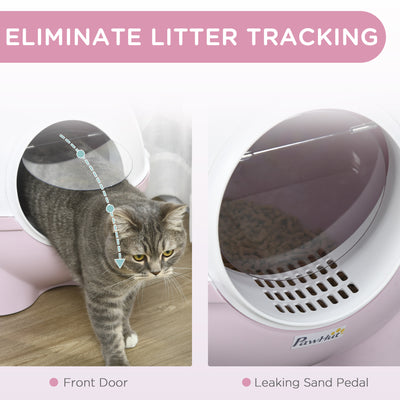 Hooded Cat Litter Box, Large Kitty Litter Pan with Lid, Scoop, Leaking Sand Pedal, Top Handle, Light Pink - 5 - CJ