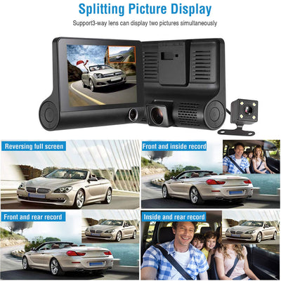 1296P Car DVR Dash Camera 4In 3 Lens Vehicle Driving Recorder Seamless Recording - 5 - cjdropshipping
