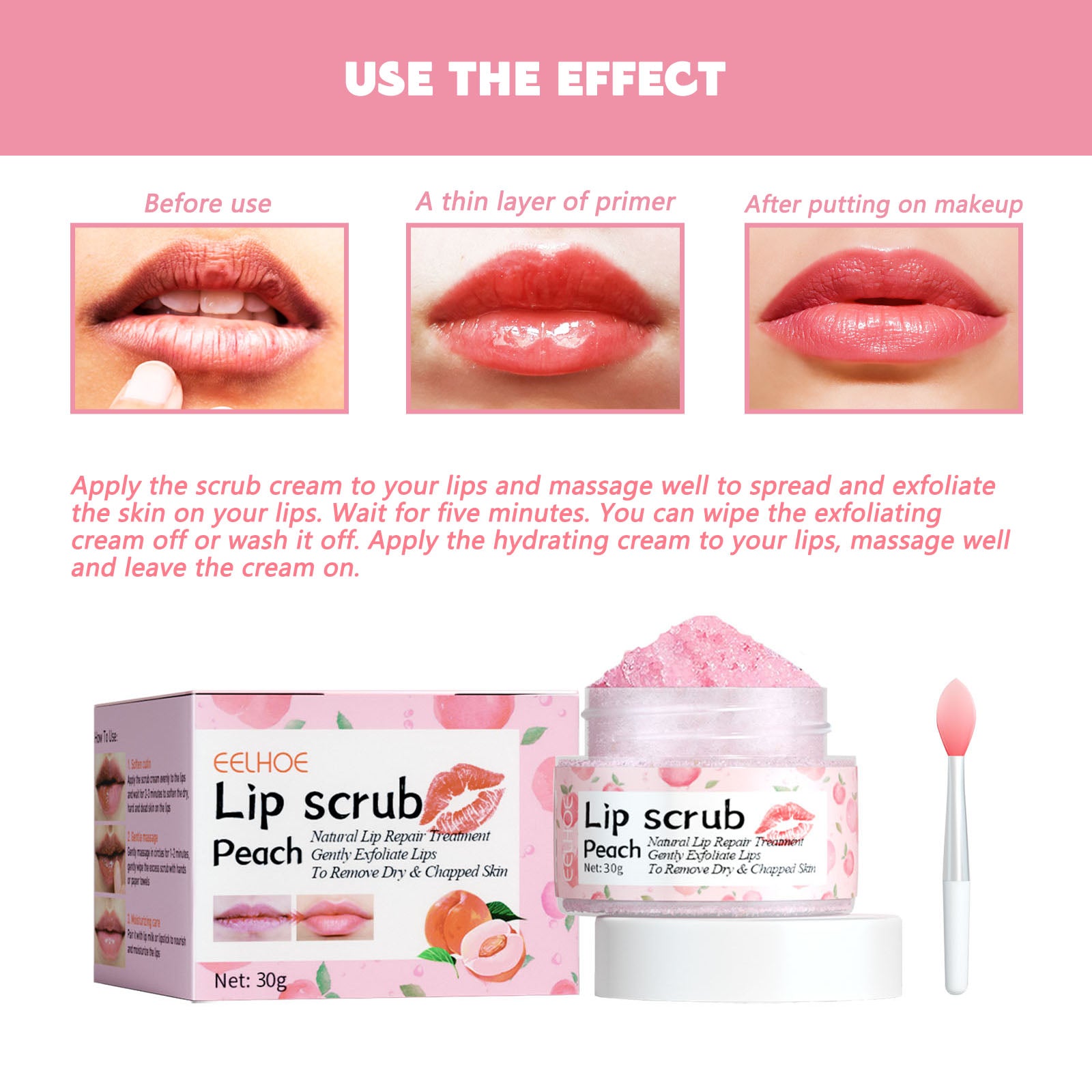 EELHOE Peach Lip Scrub For Fading Lip Lines, Removing Dead Skin, And Hydrating Moisturizing Lip Exfoliation - 5 - CJ