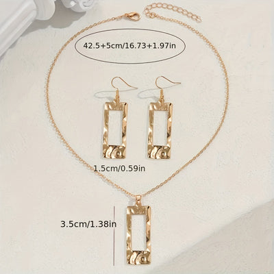 Lxalry Gold - Toned Hammered Geometric Jewelry Set, Recycled Alloy Necklace & Earrings For Women, Eco - Friendly Hypoallergenic Accessories For Daily Party Formal - 5 - CJ