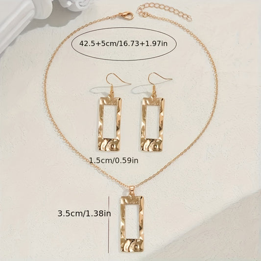 Lxalry Gold - Toned Hammered Geometric Jewelry Set, Recycled Alloy Necklace & Earrings For Women, Eco - Friendly Hypoallergenic Accessories For Daily Party Formal - 5 - CJ
