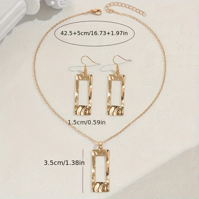 Lxalry Gold - Toned Hammered Geometric Jewelry Set, Recycled Alloy Necklace & Earrings For Women, Eco - Friendly Hypoallergenic Accessories For Daily Party Formal - 5 - CJ