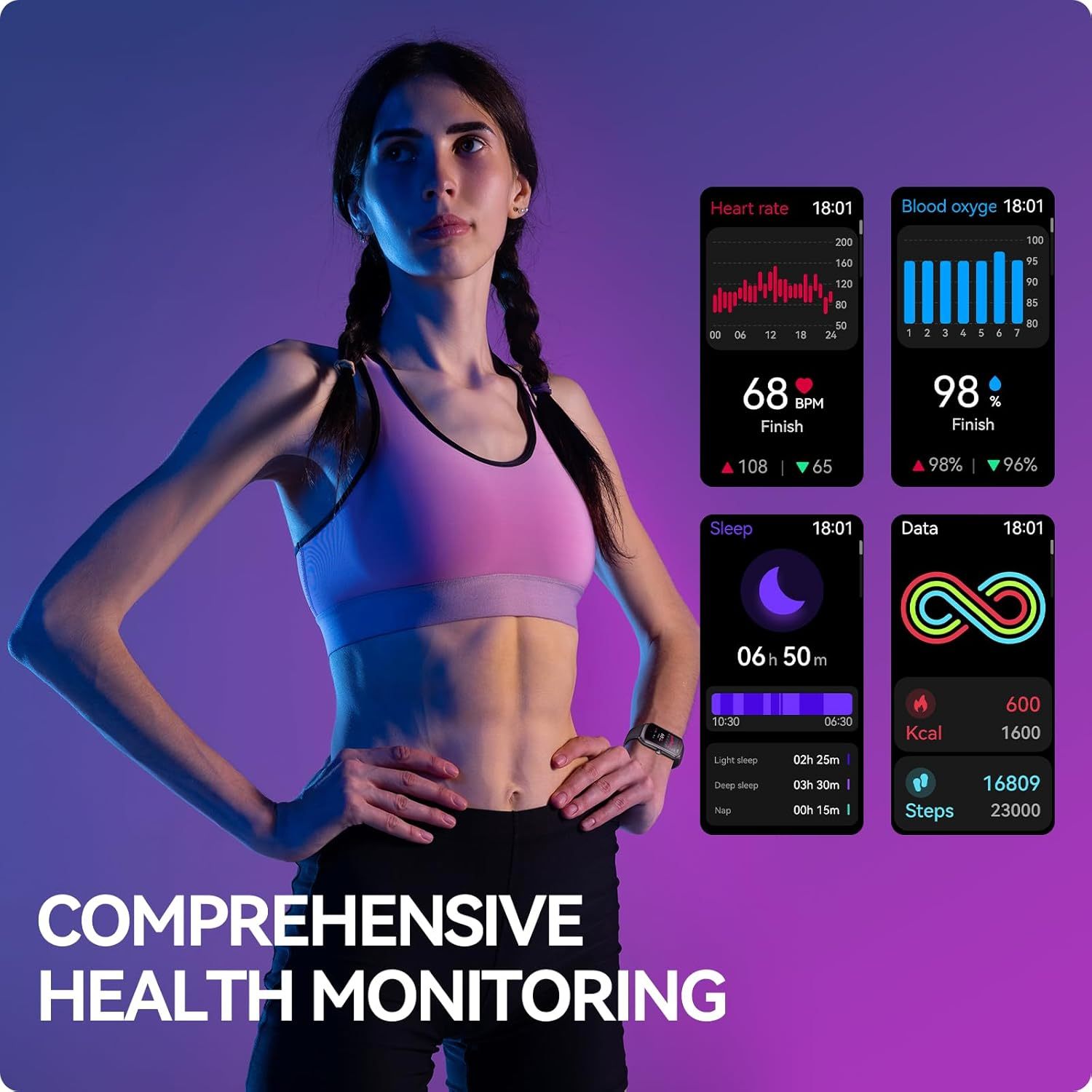 AMOLED Unisex Fitness Tracking Smartwatch With Heart Rate, Blood Oxygen And Sleep Monitoring, Waterproof Function, Pedometer, Swimming Health Activity Tracking - 5 - CJ