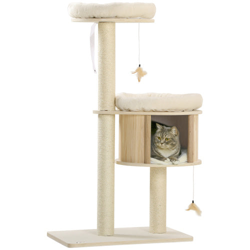 PawHut 3 Level Cat Tree With Sisal Scratching Posts  Cat Badminton Toy For Playing  Soft Cushions  Play Areas - 5 - CJ