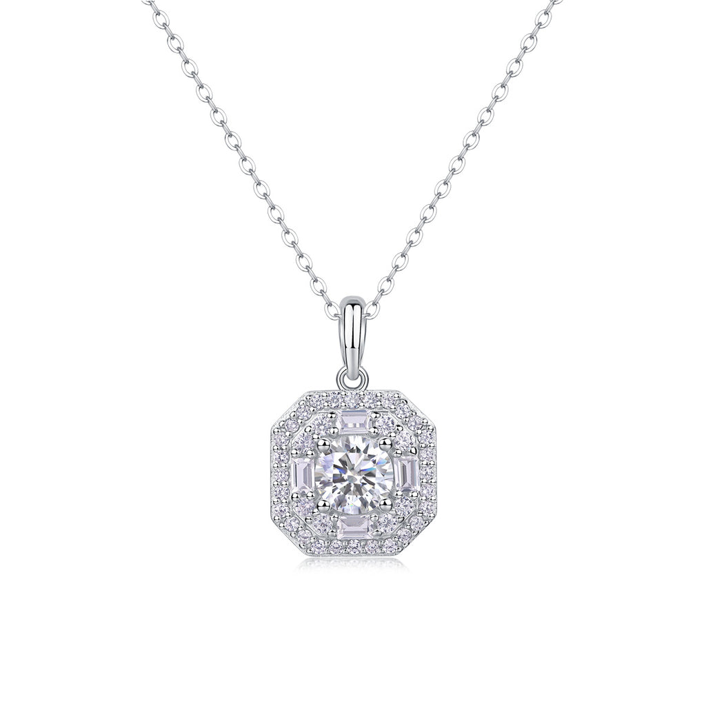 Small Square Bag Luxury Fashion Diamond Pendant Necklace Set With Mosan Diamond Silver Ornaments