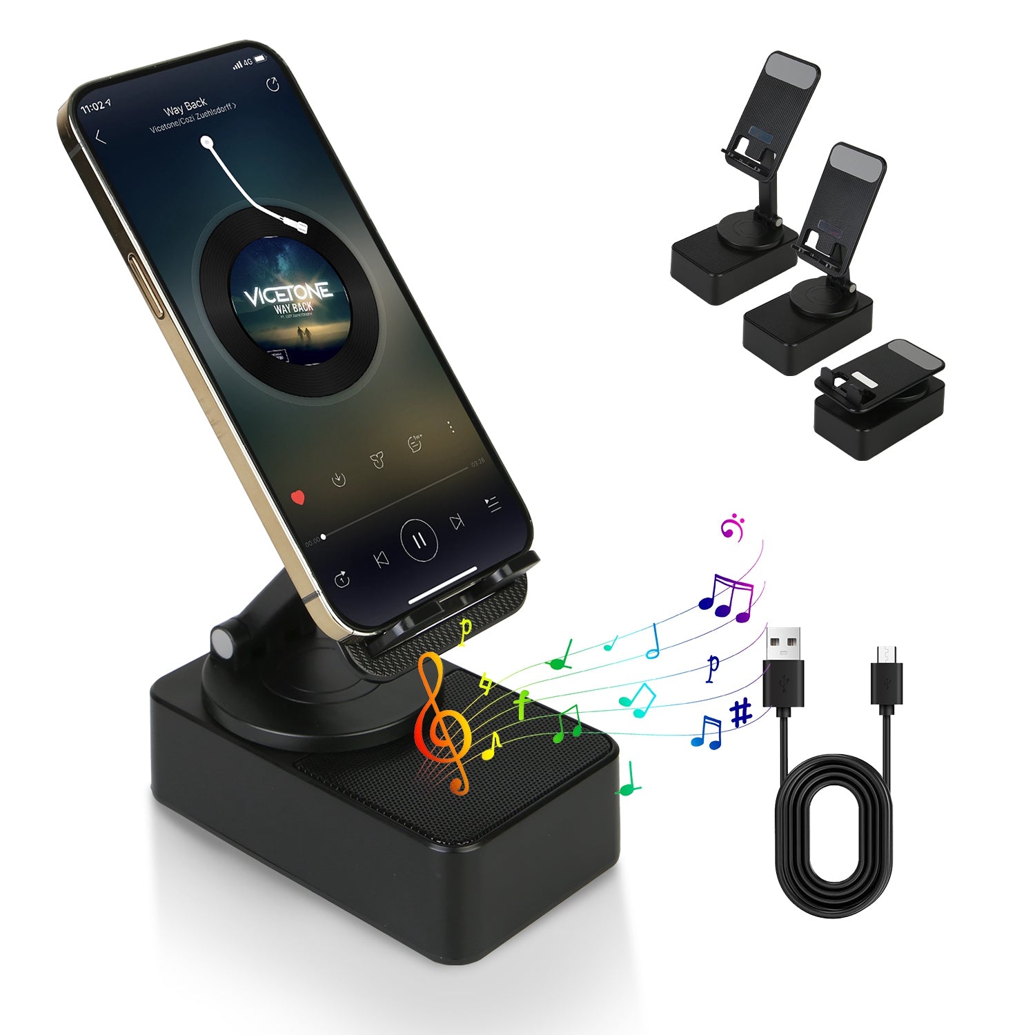 1Pc 4 In 1 Foldable Wireless Speaker Phone Stand With Power Bank 360Degree Rotatable Stand Wireless Speaker 5000mAh Battery RGB Light For Phones IPads - 5 - CJ