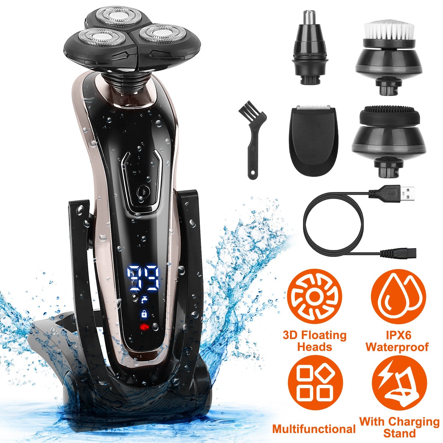 1Pack 5 In 1 Electric Razor Shaver Rechargeable Cordless Head Beard Trimmer Shaver Kit IPX6 Waterproof Dry Wet Grooming Kit - 5 - CJ