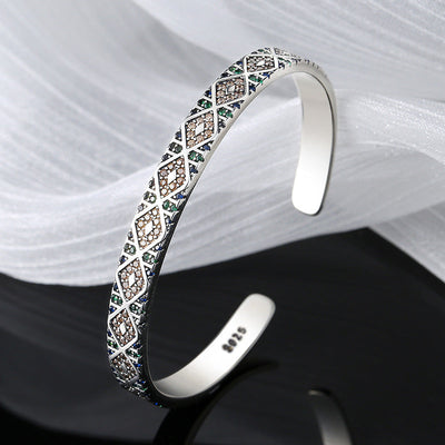 S925 Sterling Silver Geometric Colorful Tribal Elements Diamond Exotic Style Retro Heavy Industry Bracelet Bracelet - 4 - CJ