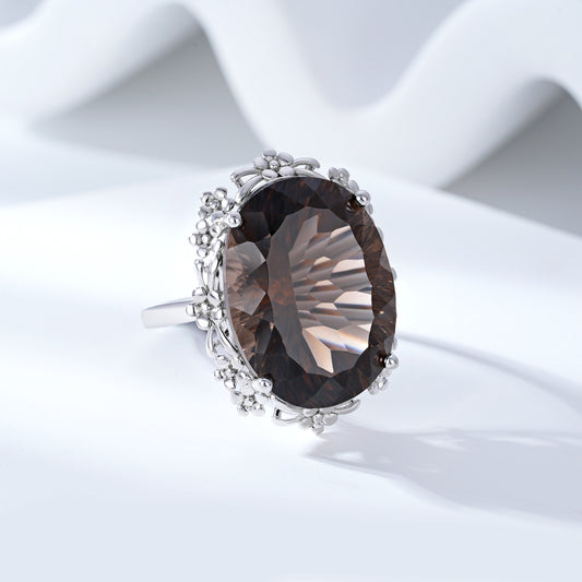 Simple Natural Crystal Jewelry Versatile S925 Silver Set Tea Crystal Ring - 4 - CJ