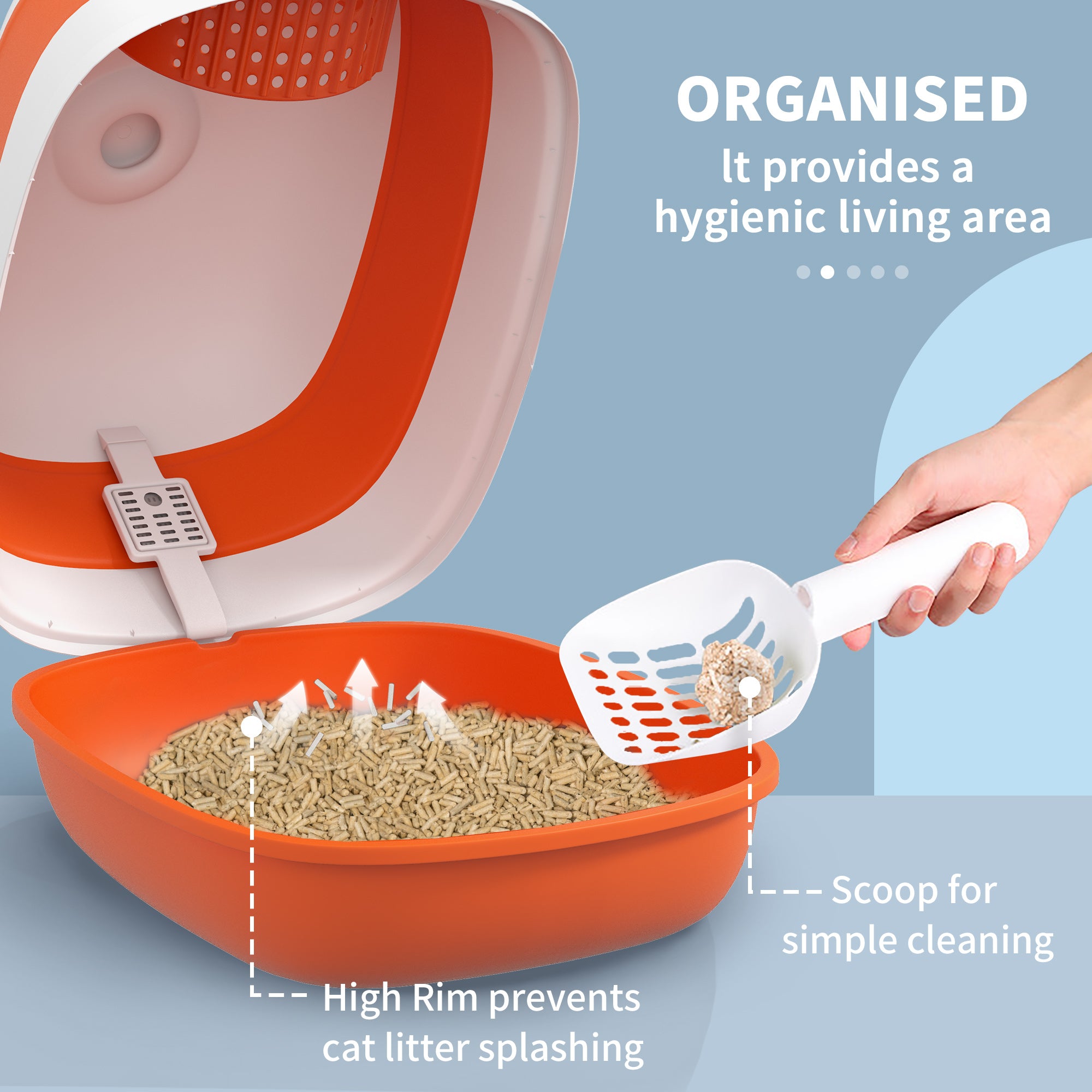Dome Covered Cat Litter Box with Lid, White and Orange - 5 - CJ