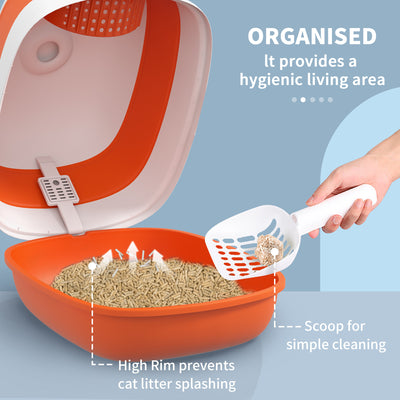 Dome Covered Cat Litter Box with Lid, White and Orange - 5 - CJ