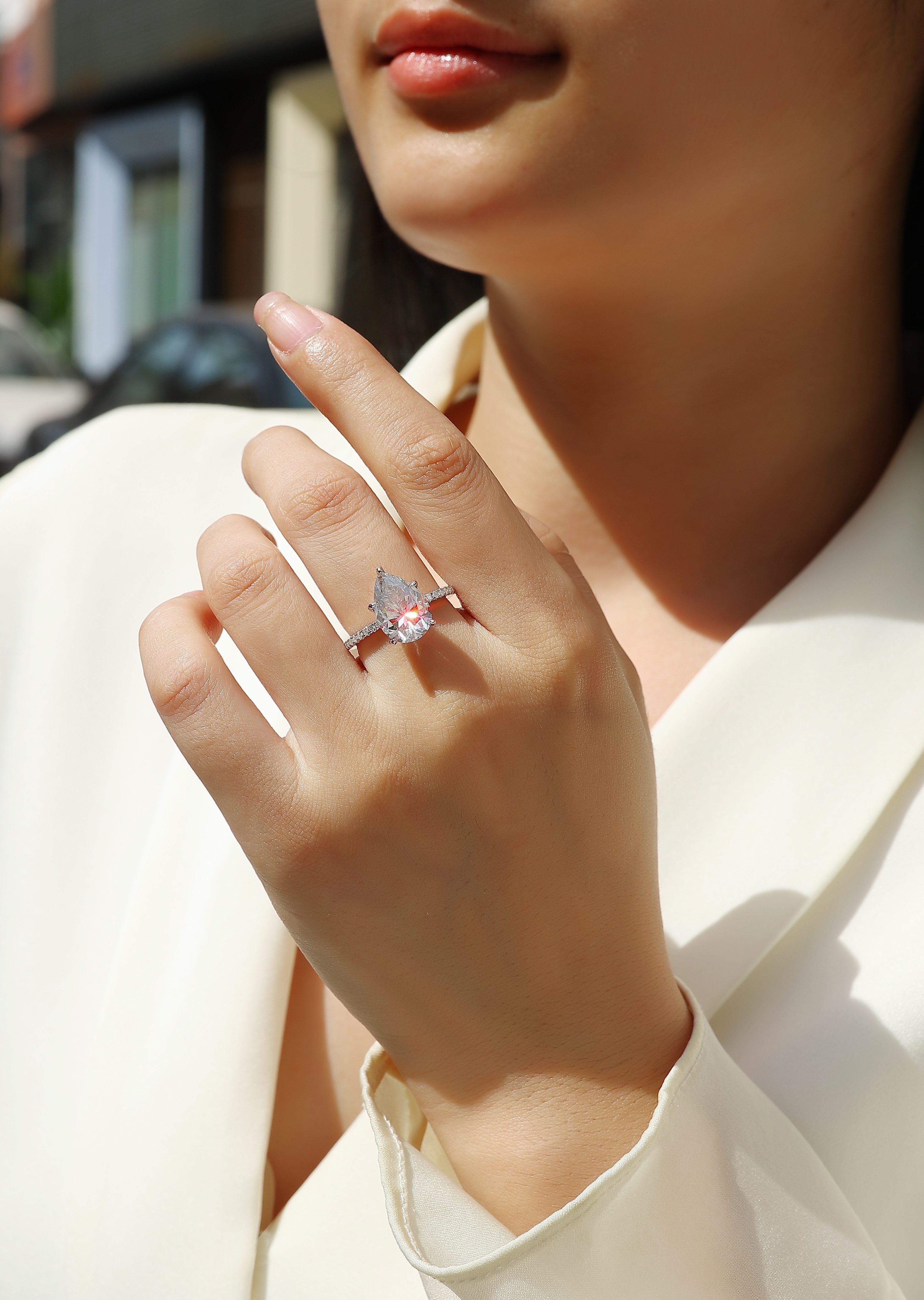 1Light And Shadow - A Fashionable Diamond Jewelry Piece Set With Moissanite S925 Sterling Silver And Platinum Diamond Ring Prohibit TikTok sales - 5 - CJ