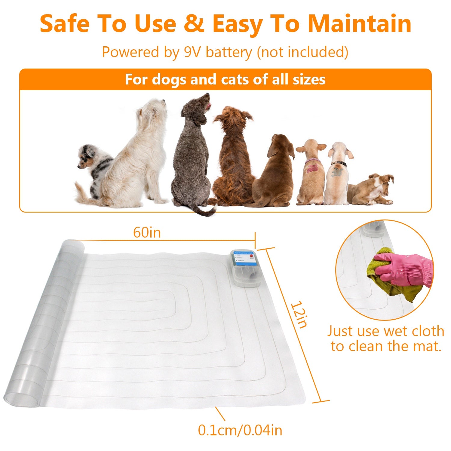 1Pc Electronic Pet Training Mat Indoor Safe Shock Training Pad For Dogs Cats Pet Barrier 60x12in With 3 Training Modes - 5 - CJ