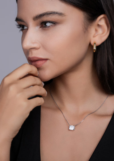 1Mirage In The Mirror - A Trendy Diamond Pendant Necklace Set With Octagonal  Moissanite S925 Sterling Silver And Platinum Plating Prohibit TikTok sales - 5 - CJ