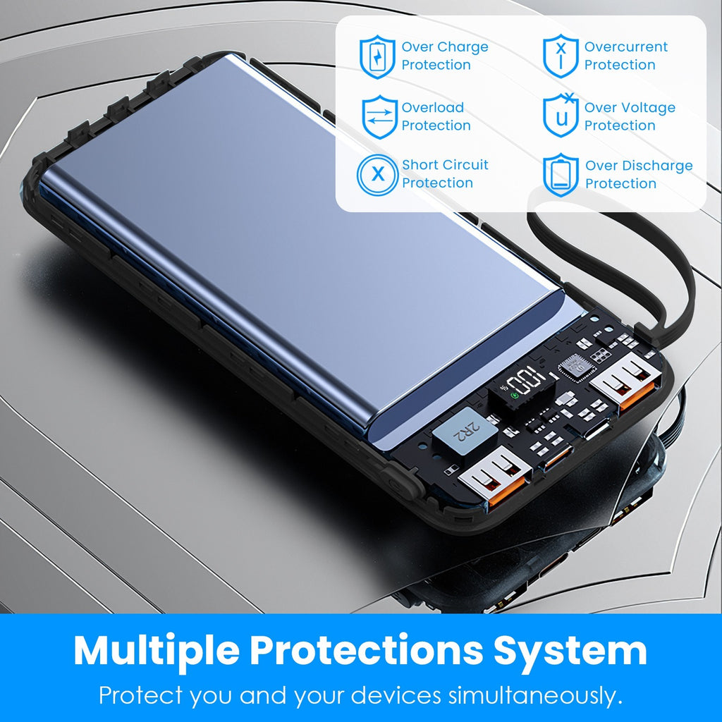 1Pc PD22W Fast Charger 20000mAh Fast Charging Power Bank Portable Charger With 4 Inbuilt Cables Digital Display Handle Fit For IOSPhone 15 14 Android And More