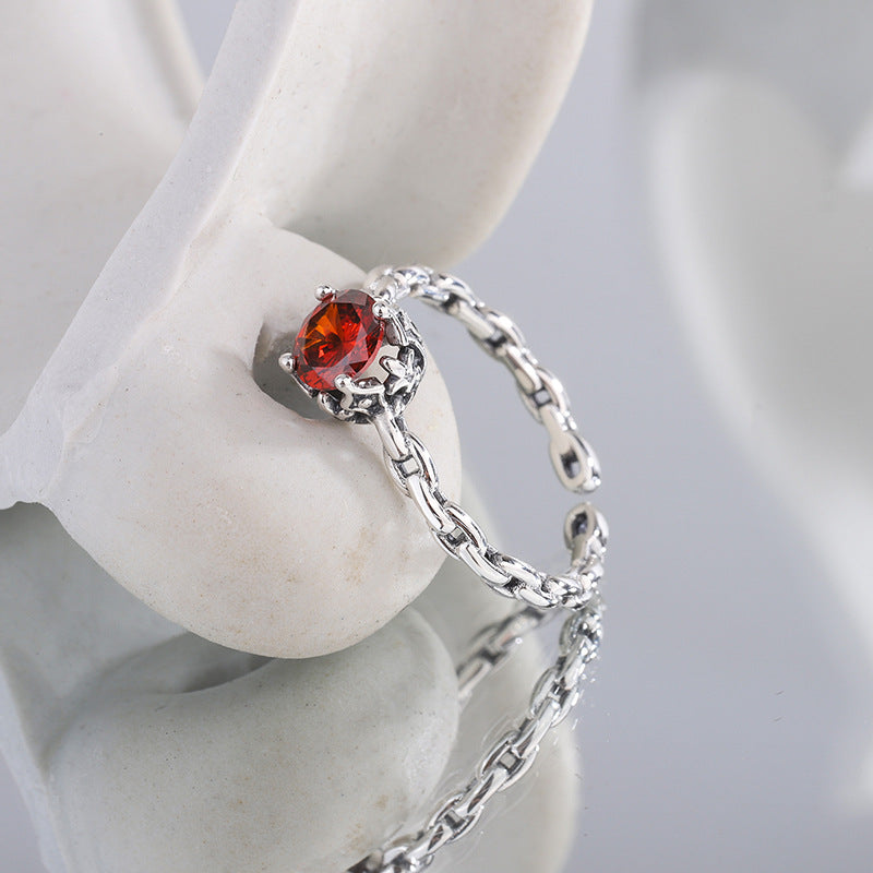 925 Sterling Silver Multicolor Zircon Chain Ring Female - 4 - CJ
