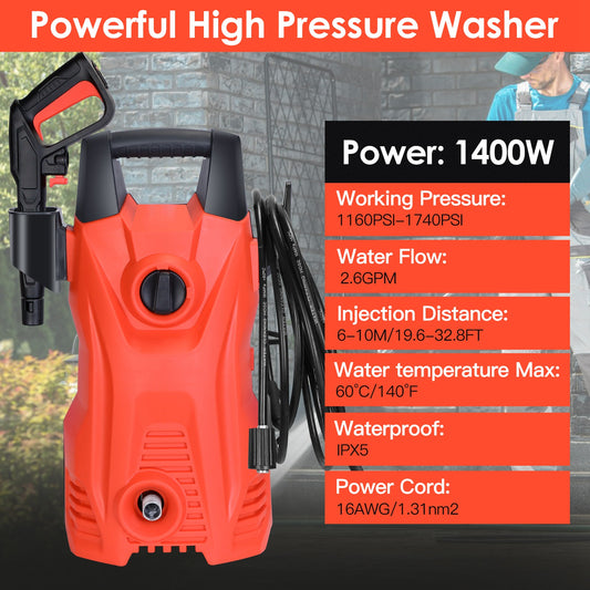 1Pc Electric High Pressure Washer 1740PSI  Powerful Car Washer Pressure Cleaner With Adjustable Spray Nozzle Soap Dispenser IPX5 Waterproof For Patio Garden Driveway - 5 - cjdropshipping