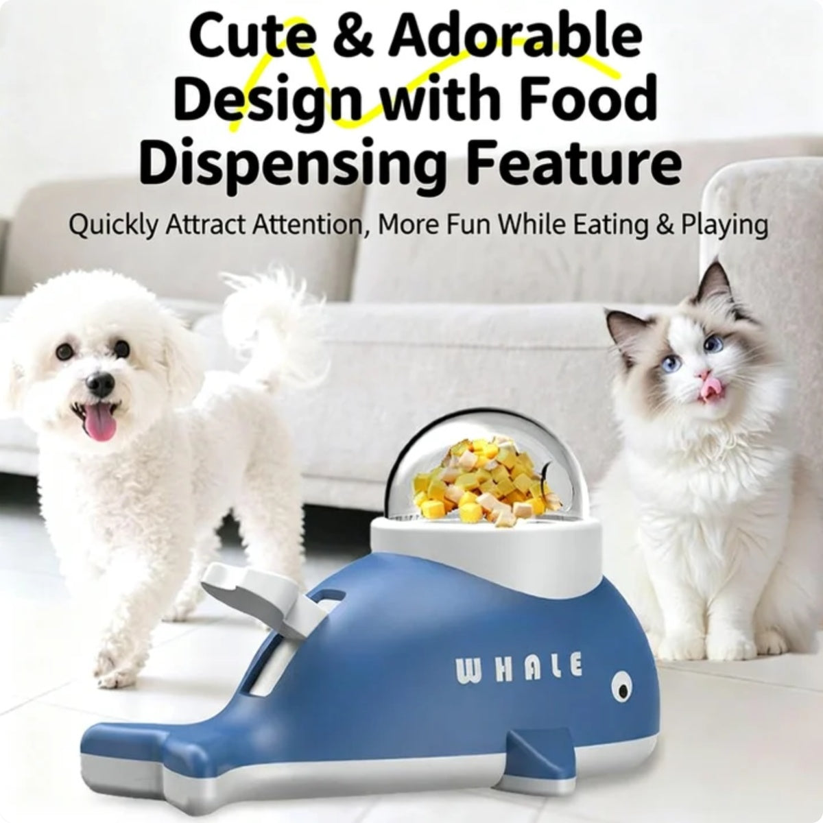 Interactive Treat Dispensing Toy For Cats And Dogs, Whale Shaped Slow Feeder Puzzle With Rotating Mechanism, Food Grade ABS Pet IQ Training Toy With Transparent Window - 5 - CJ