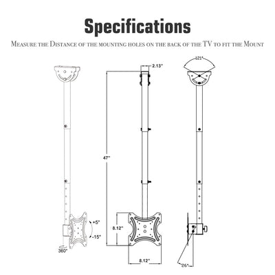 TV Ceiling Bracket, Length Adjustable 360 Degree Rotation, Up And Down 5 - 15 Degrees, Load Capacity 25kg - 5 - CJ